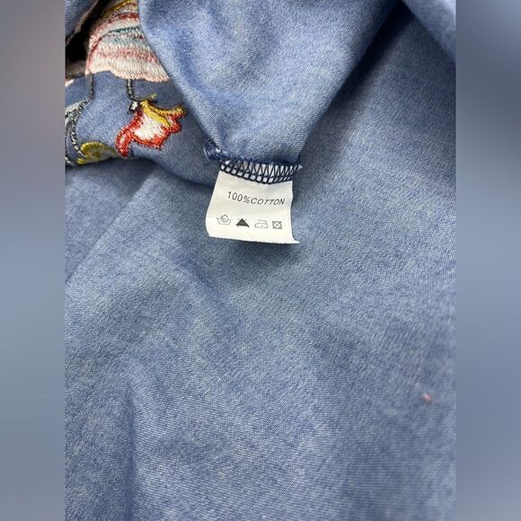 Velzera chambray floral embroidered off the shoulder tunic mini dress sz 1X - Picture 4 of 7